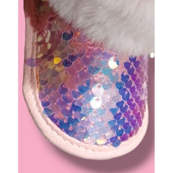 First Steps Sequin Toddler Size 4 Baby Girl Fluffy Faux Fur Shiny Slipper Boots - Picture 15 of 16